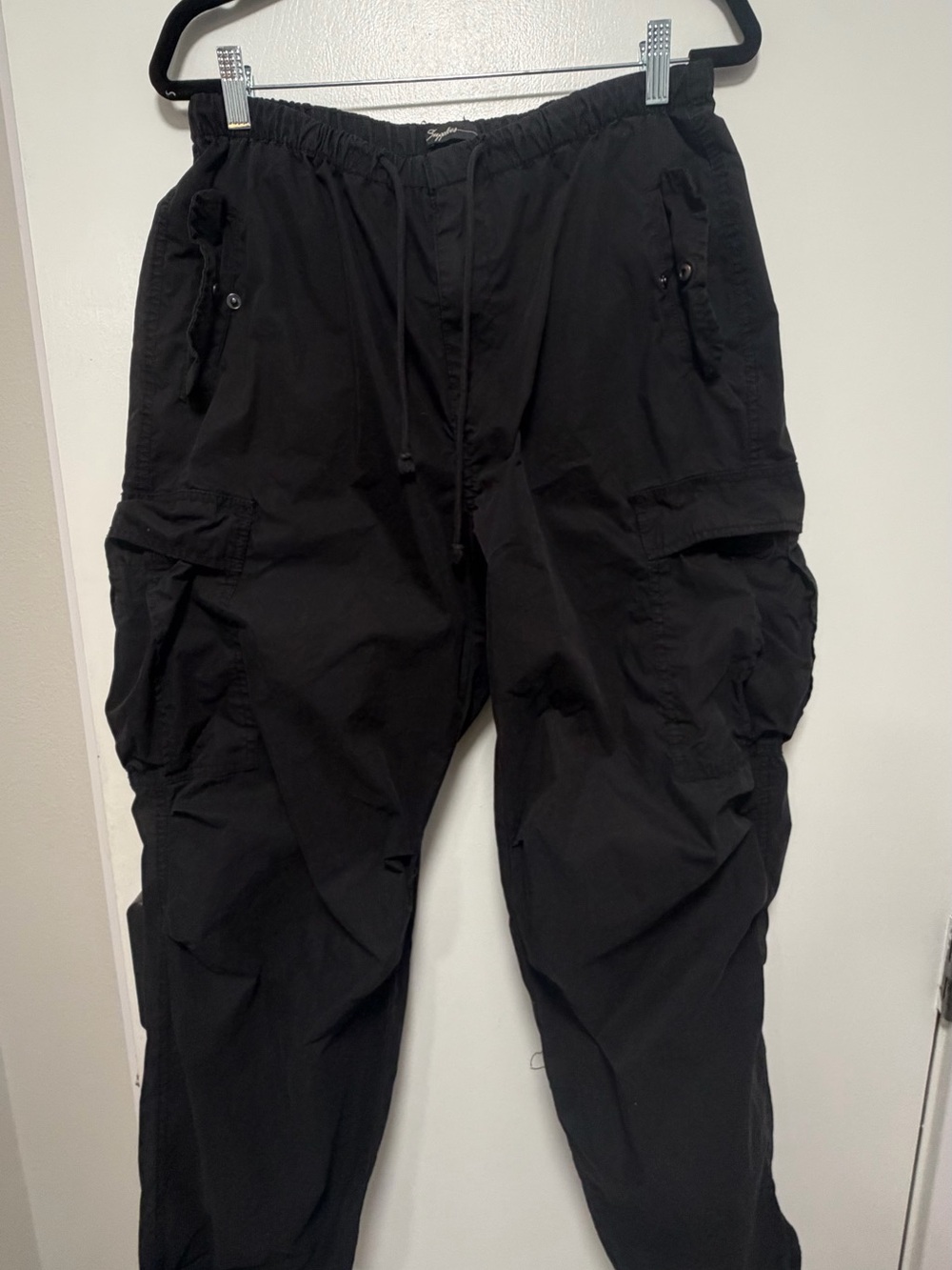 Black Cargo Jogger Pants with Elastic Drawstring Waist
